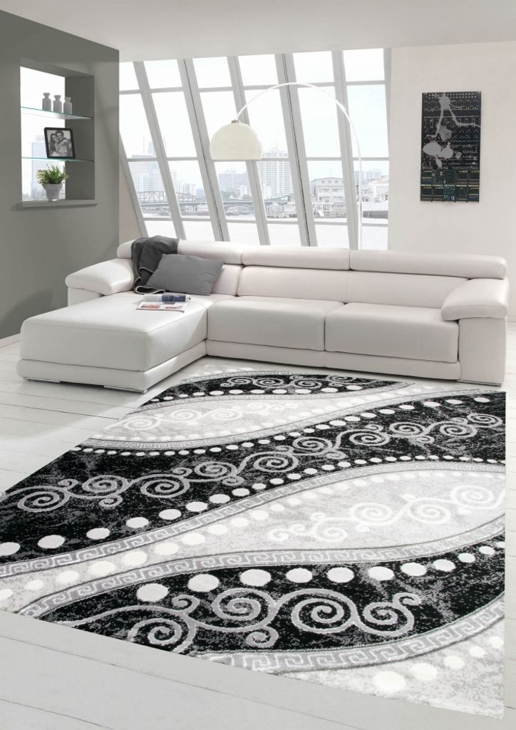 Moderner Teppich Orientteppich Ornamente mit Glitzergarn in Grau Schwatz Creme Größe - 200 x 280 cm