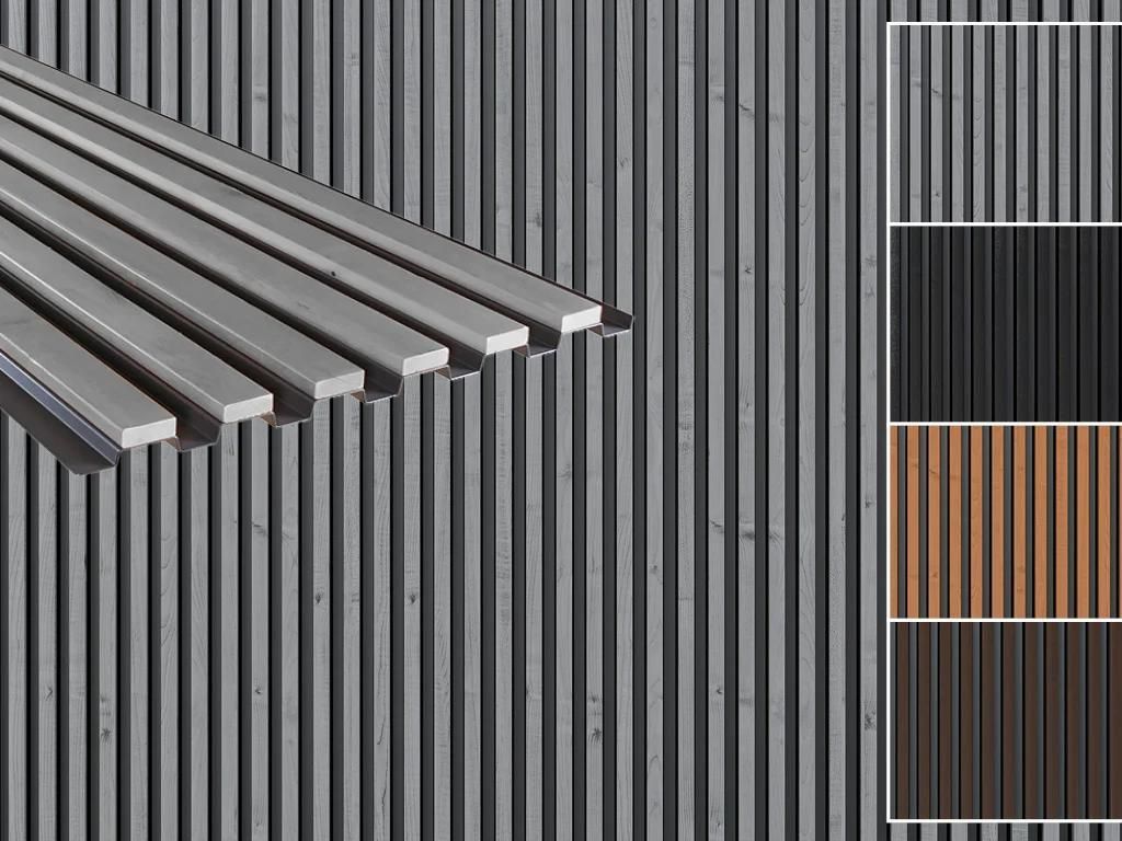 Outgarden | 2,40 m | Hellgrau 120x19cm Alu Holz Fassadenpaneele, Thermokiefer Außenpaneele, Hybrid Wandverkleidung, Wetterfest, Schalldämmend, Ei...