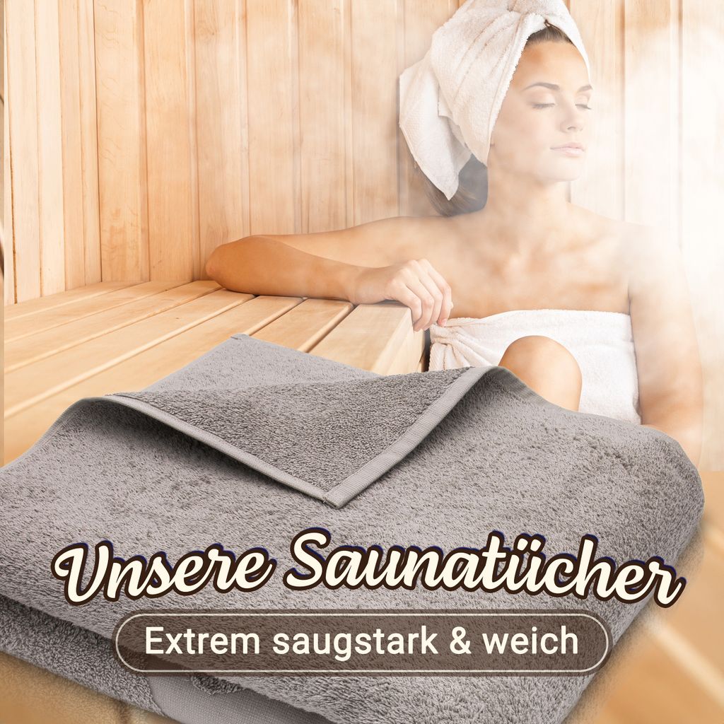 Saunatuch 80x200 cm saugstark 100% Baumwolle grau Produktbild 4