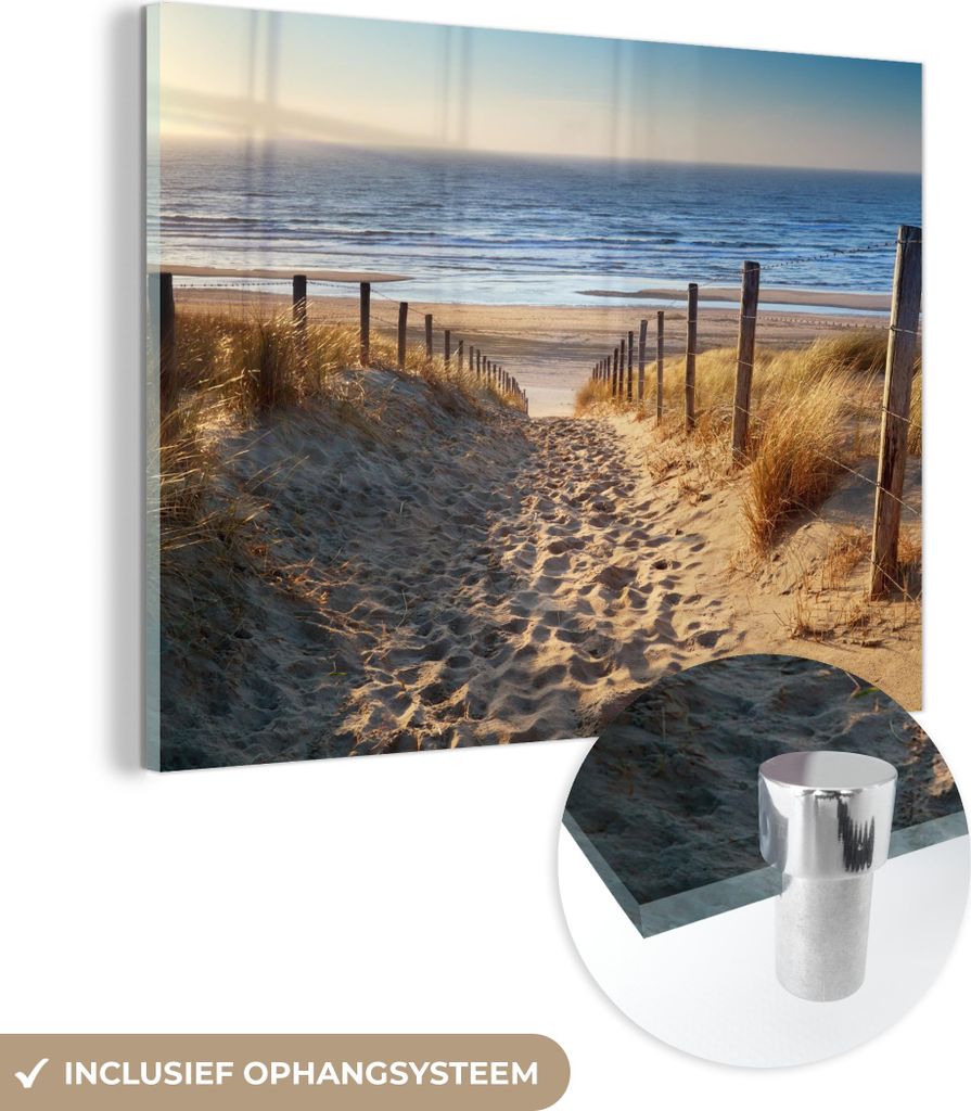 MuchoWow Glasbilder - Bilder auf Wandbild - Foto auf Glas Strand - Meer - Niederlande - Dünen - Sonne 40x30 cm Wanddekoration aus Glas - Acrylglas...