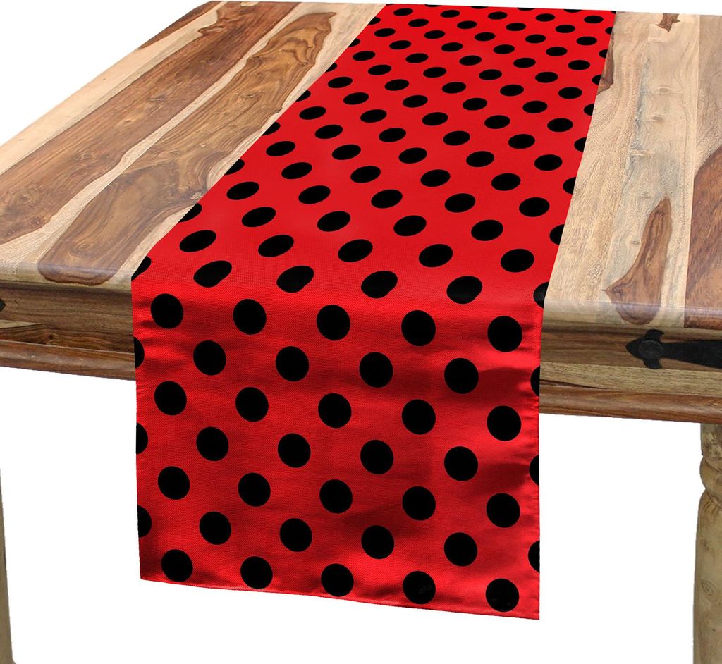 ABAKUHAUS Rot und Schwarz Tischläufer, Retro Vintage Pop-Art-Thema alte 60er Jahre 50er Rocker inspiriert mutige Polka Dots Bild, 40 x 225 cm, Sch...