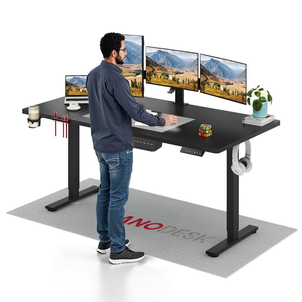 SANODESK QS1 Höhenverstellbarer Schreibtisch 180x80cm elektrisch 4 Memory-Funktion Antikollisionsschutz 70 kg Tragkraft Haken Kabelmanagement(Schw...