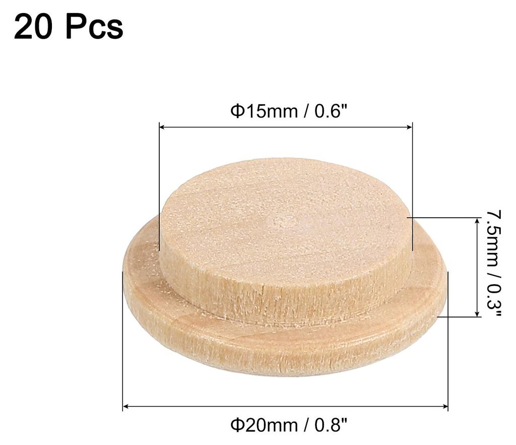 Holzlochstopfen, 20 Stš¹ck 20x15mm Abdeckkappen fš¹r Bohrl?cher Runde Kopf Hartholz Schraubenabdeckung Schraubenlochstopfen fš¹r M?bel Tische...