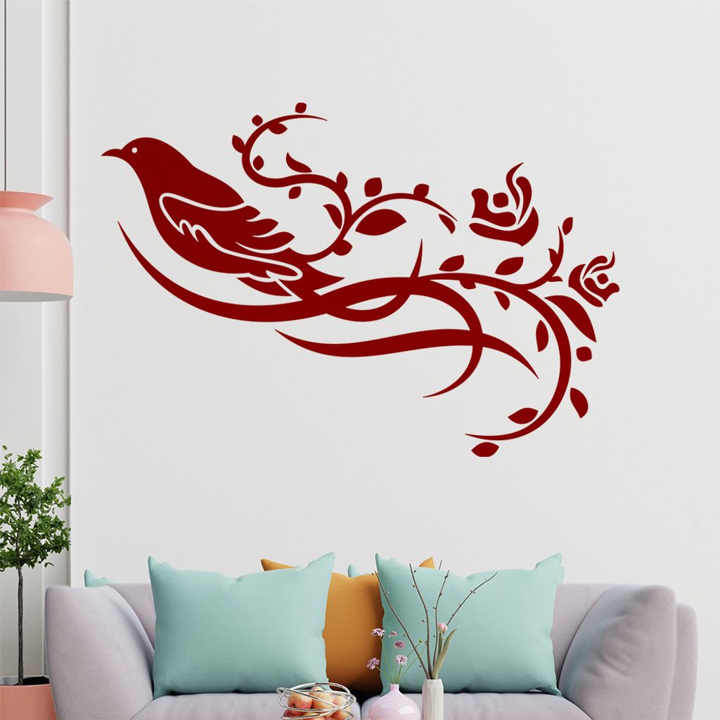 Vogel Ranke Blüte Wandtattoo in 6 Größen - Wandaufkleber Wall Sticker - Dekoration, Küche, Wohnzimmer, Schlafzimmer, Badezimmer