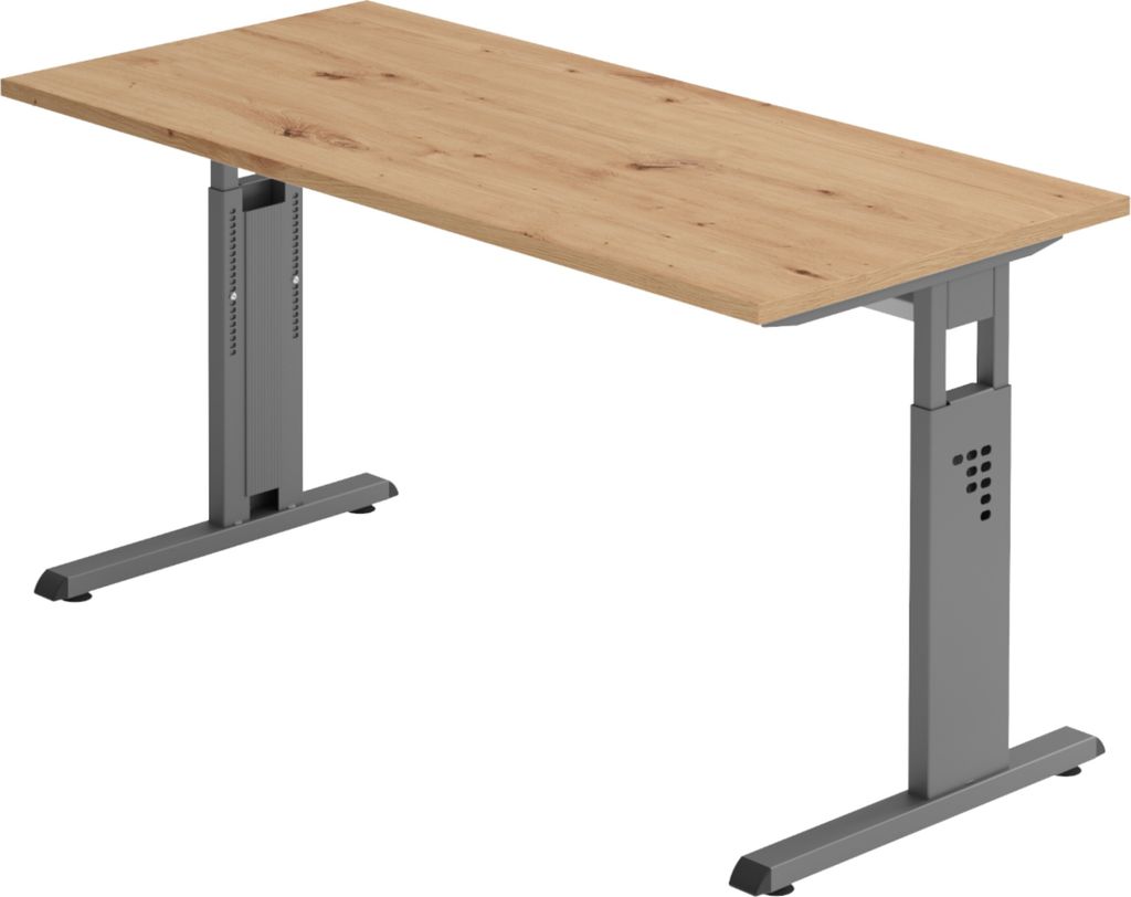 bümö Schreibtisch Serie-O (Mini) - Nachbildung: Asteiche, Gestell: Graphit, Größe: 140 x 67,2 cm