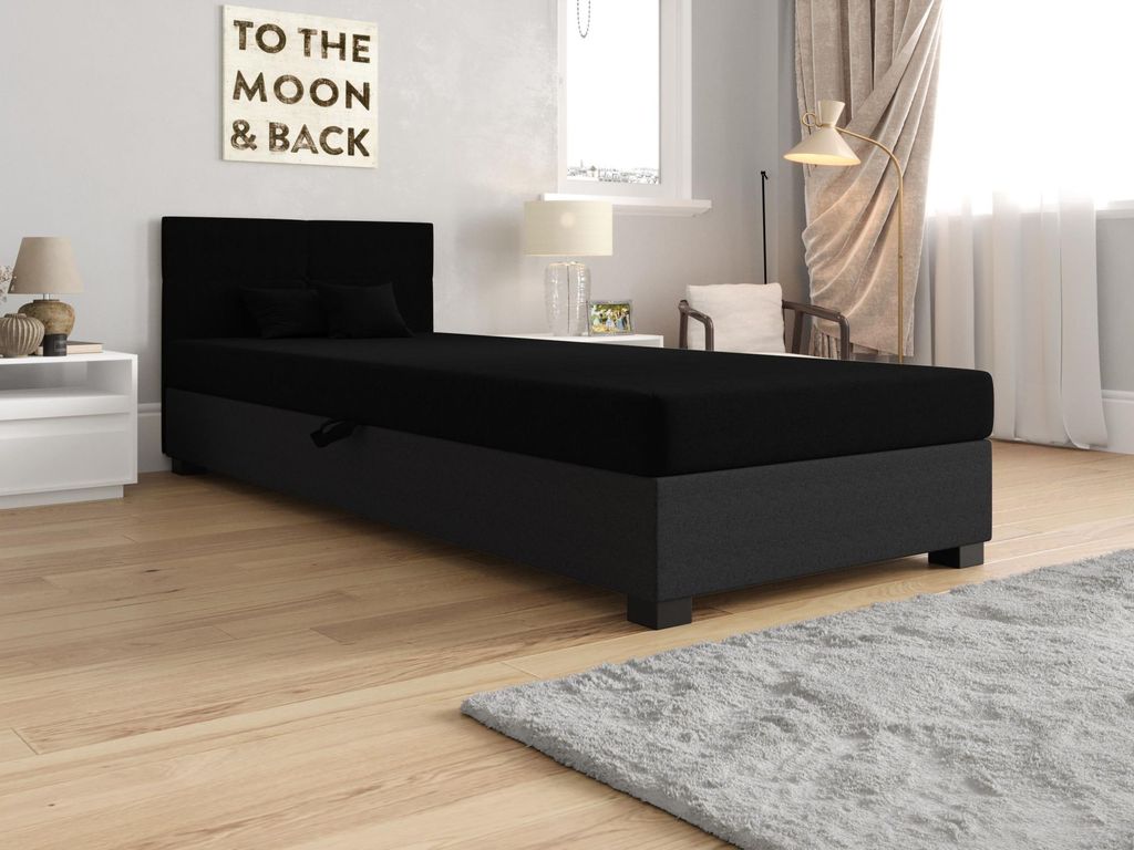 Einzelbett LOCIKA 2, gepolstert, 120 x 195 cm – schwarz/grau