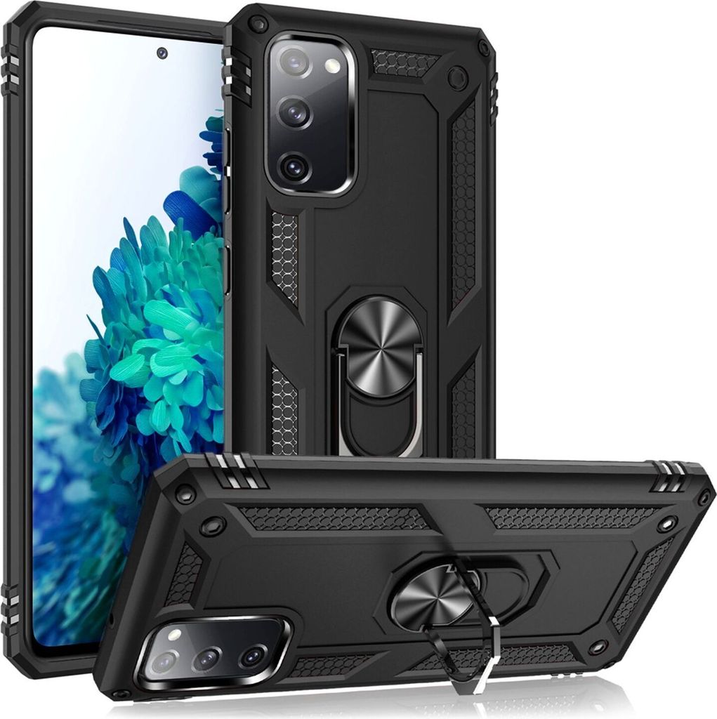 NALIA Ring Cover für Samsung Galaxy S20 FE, Robuste Handy Hülle Schutz Case Etui Schwarz