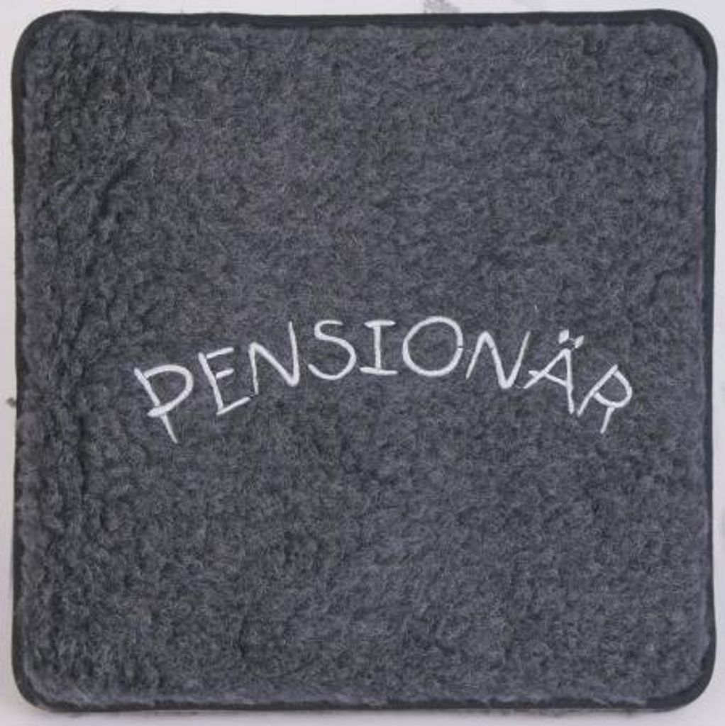 Schurwoll-Sitzkissen mit Einstickung - Pensionär - 30011 Produktbild 