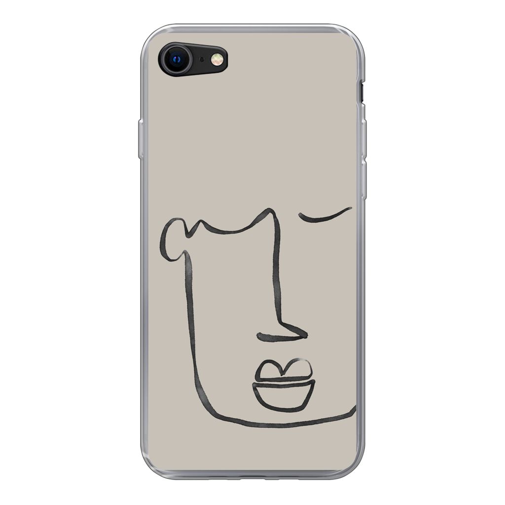 MuchoWow Handyhülle Schutzhülle Hülle für iPhone SE 2022 Gesicht - Abstrakt - Strichzeichnung Silikon Softcase Handy Hülle - Schutzhülle