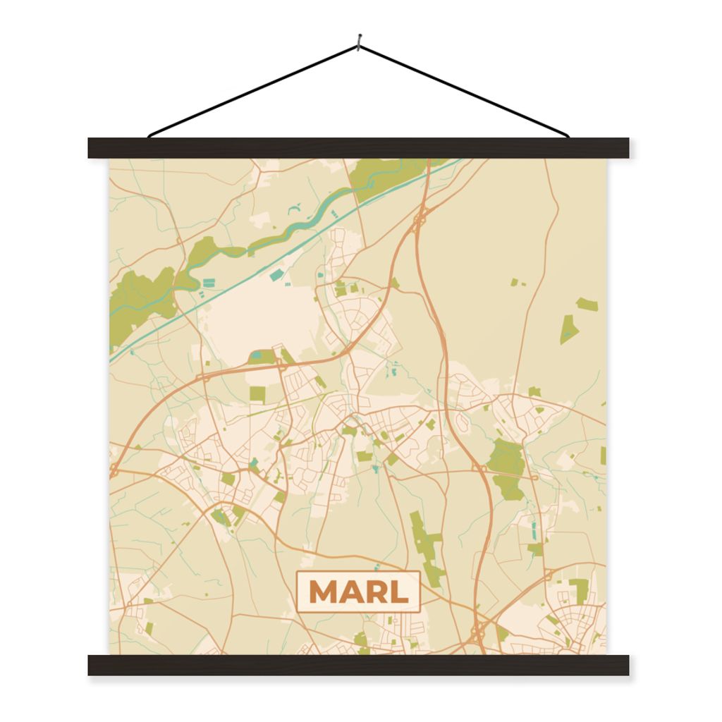 MuchoWow Textilposter Karte - Mergel - Vintage - Stadtplan 120x120 cm mit schwarzem Rahmen - Aufhängungsset