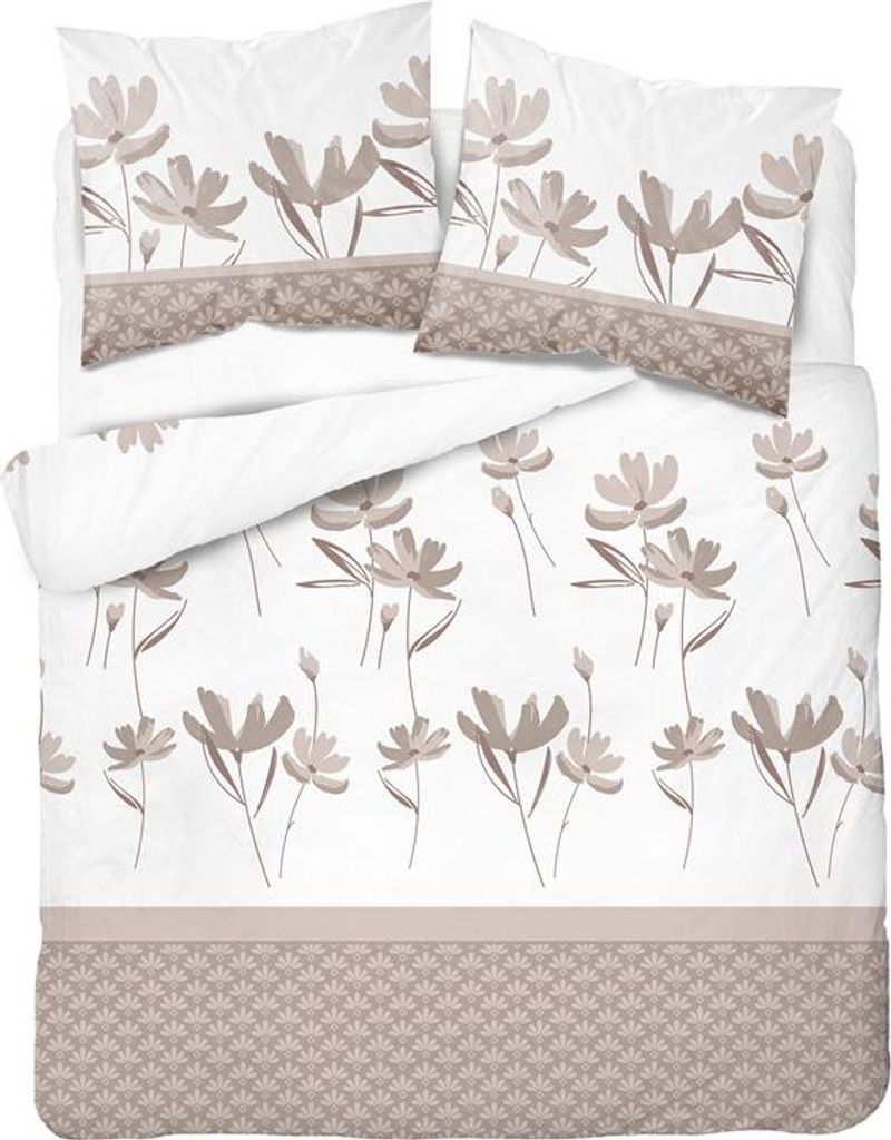 Bettwäsche, Satinbettwäsche, 100 % Baumwolle, hohe Qualität 160x200 5489b Beige Blumen