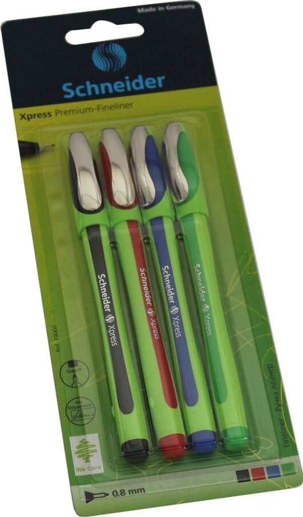 Schneider Premium-Fineliner Xpress sortiert, Blisterkarte mit 4 Stück