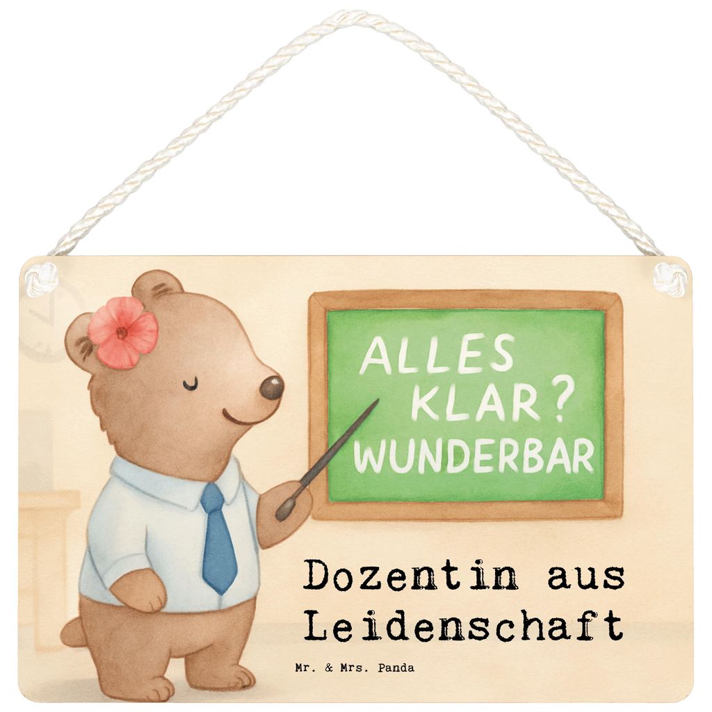 Mr. & Mrs. Panda Schild Dozentin Leidenschaft Design DIN A4 - Weiß - Geschenk, wandtafel, kleine aufmerksamkeit, Uni, holzbild, Universität, Wand...