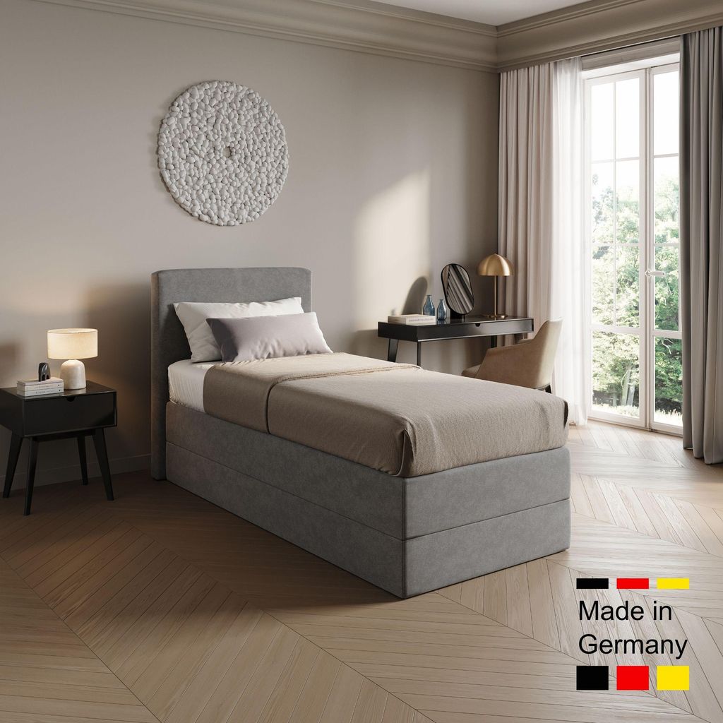 Home Collective Boxspringbett Polsterbett Bett wählbare Matratze Kaltschaum H3, gepolstertes Kopfteil, Micro-Velours | 90x200 cm | Grau