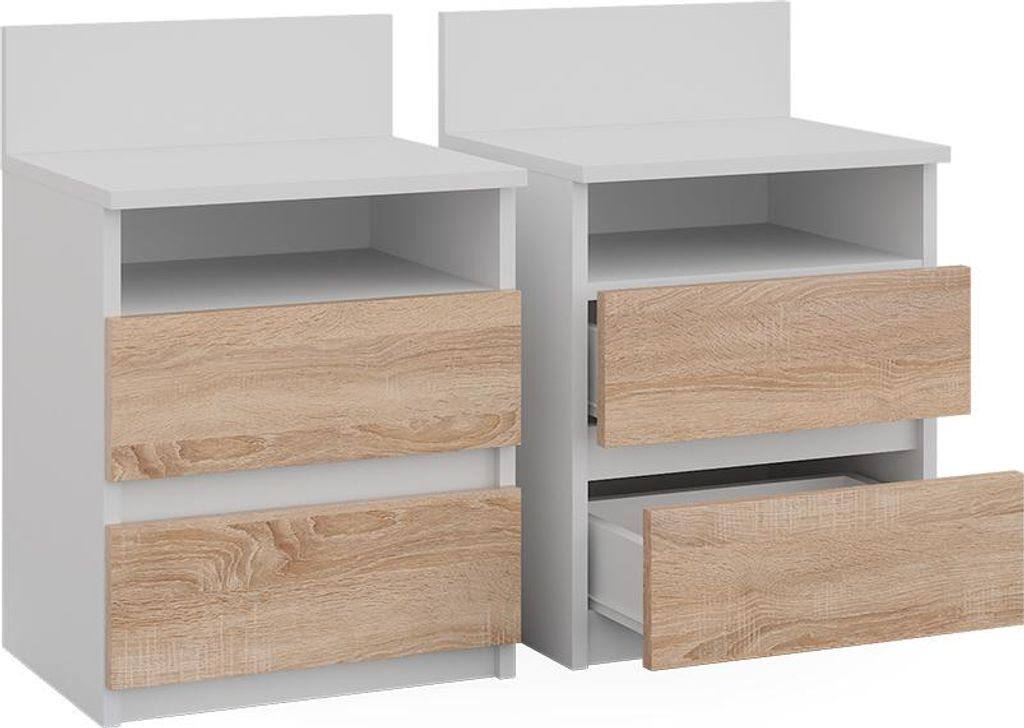 Nachttisch Vicco Monty Weiß/Sonoma 2er Set, Model 53172 Produktbild 