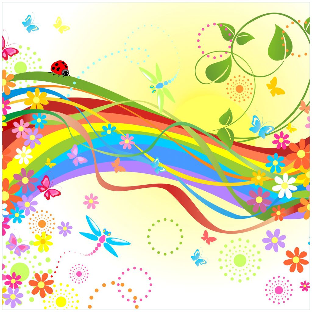 Wallario Premium Glasbild, freischwebende Optik, kräftige Farben, Größe 50 x 50 cm Motiv Regenbogen im Sommer - Bienchen und Blümchen