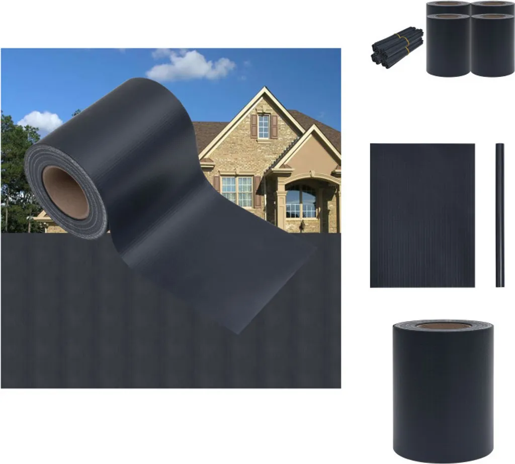 Pare-vue PVC gris foncé mat 35m - Solution occultation totale 4 pièces