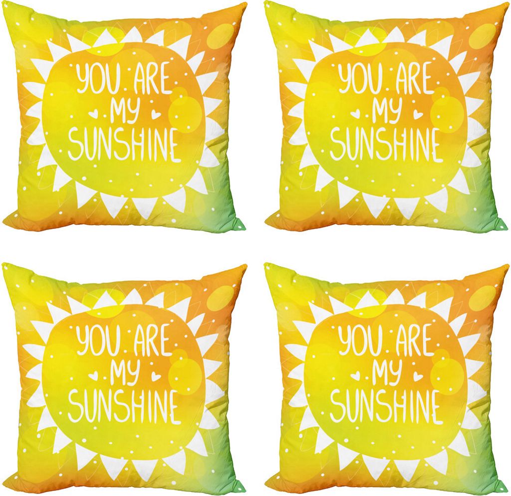 ABAKUHAUS Sprichwort Kissenbezug Set (4 Stück), Sun Love Kunst, Moderner Doppelseitiger Digitaldruck, 40 cm x 40 cm, Gelb