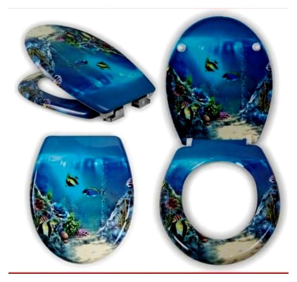 Toilettendeckel aus Duroplast mit Absenkautomatik, WC-Sitz mit Aquarium-Motiv und einfacher Reinigung, passend für handelsübliche WC-Becken, bela...