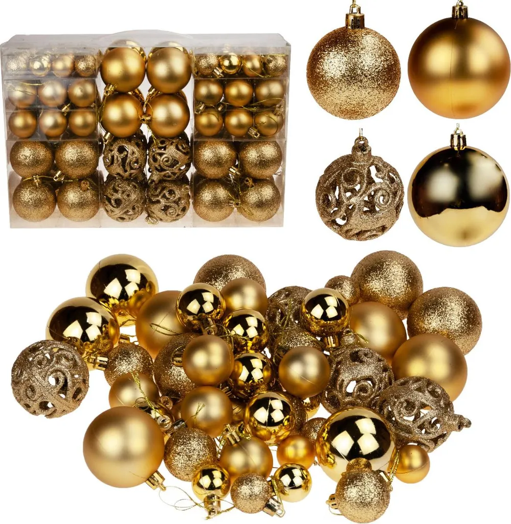 Tg66272-3 Set de 100 Boules de Noël Or XXL Motifs Assortis 6/4/3cm