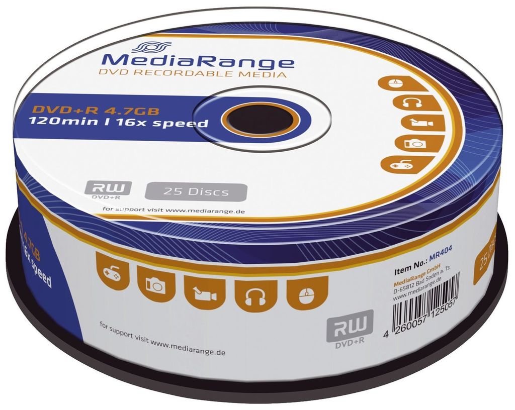 MediaRange MR404 DVD+R - 4,7 GB/120 minuten, 16x, Productafbeelding 
