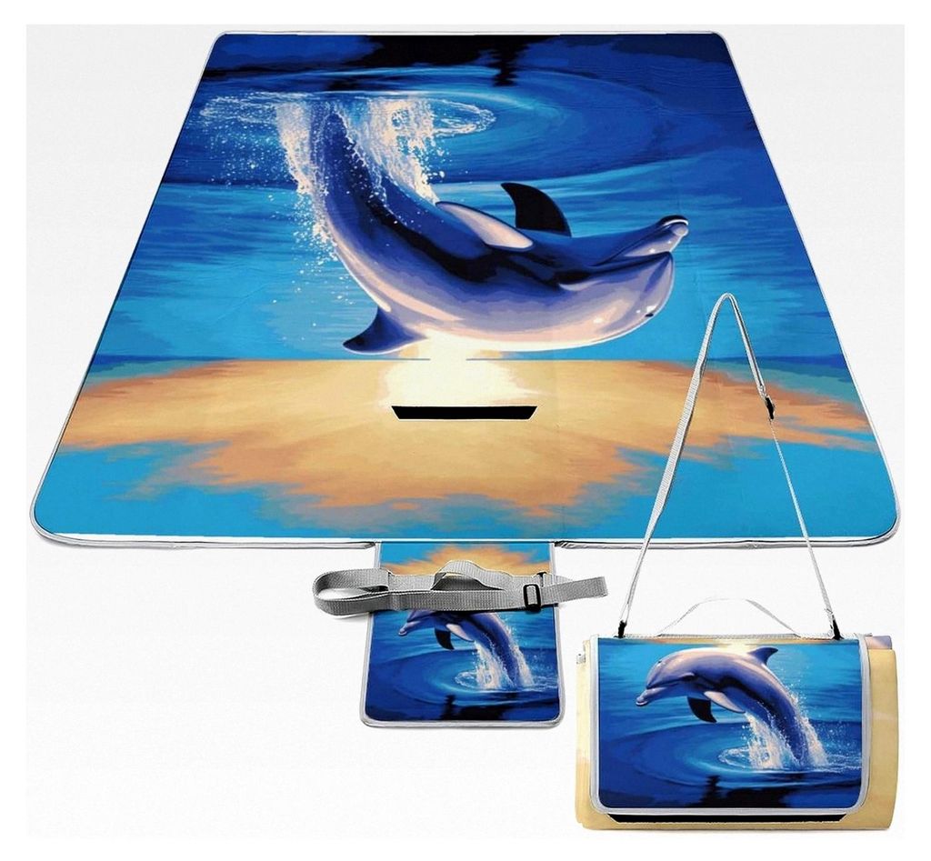 Picknickdecke, elegante Delfin-Picknickmatte, faltbar und kompakt, Stranddecke für Frühling, Sommer, Camping, Park und Reisen
