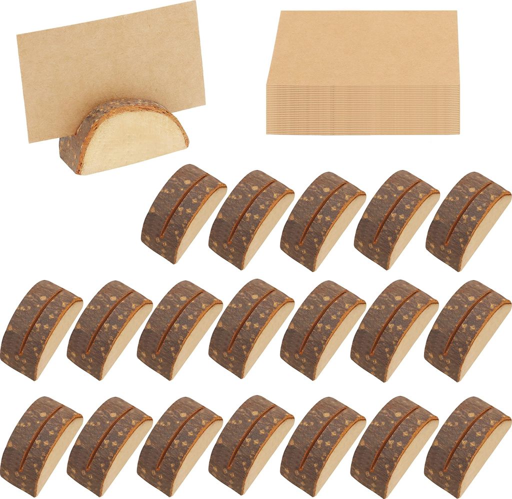 Belle Vous Halbkreis Tischkartenhalter Holz (20 Stk) - Rustikale Holz Kartenhalter mit 30 Tischkarten - Tischnummern Hochzeit, Fotos,