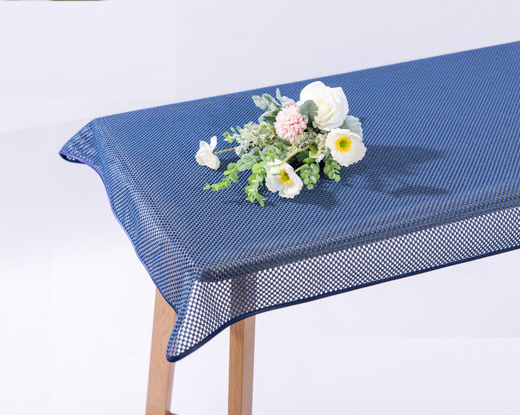 Gartentischdecke Karo Schaum PVC Weichschaum 160 x 220 oval cm - blau