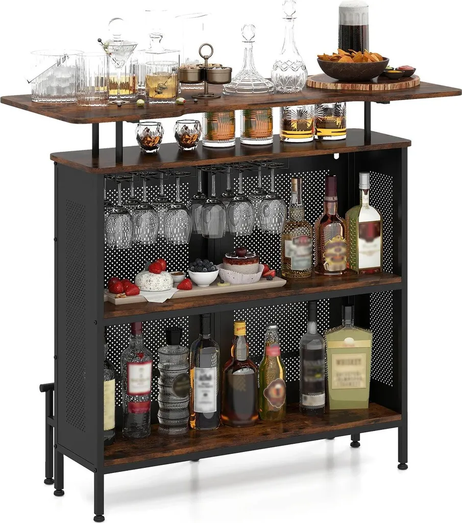 Table de bar marron avec rangement et cadre en bois stable 110x50 cm