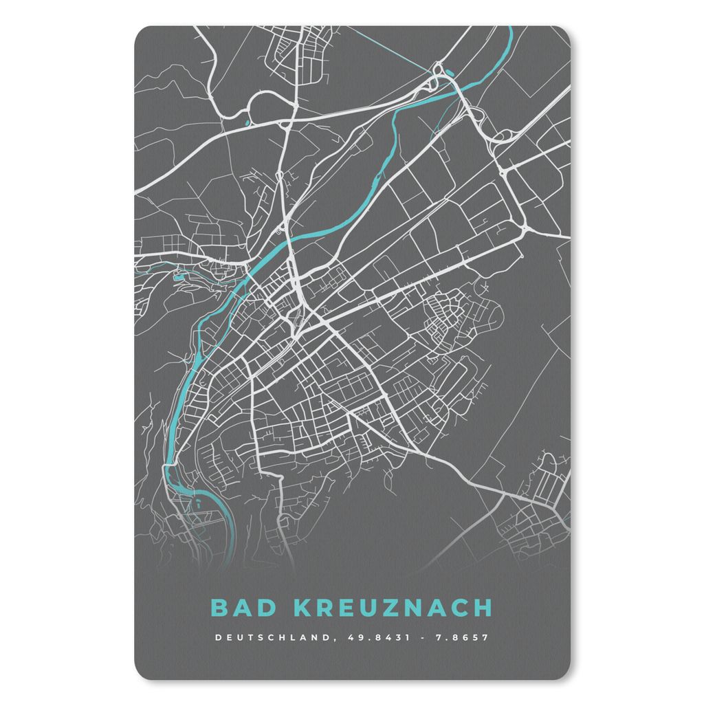 MuchoWow Mauspad Mousepad Bad Kreuznach - Stadtplan - Blau - Karte - Deutschland 18x27 cm - Mousepads - Maus Mat - Pad - Mausunterlage