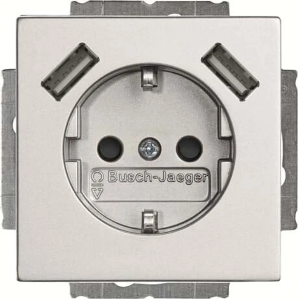 Prise Double USB Intégrée Busch-Jaeger SCHUKO 20EUCB2USB Blanc Pur Mat