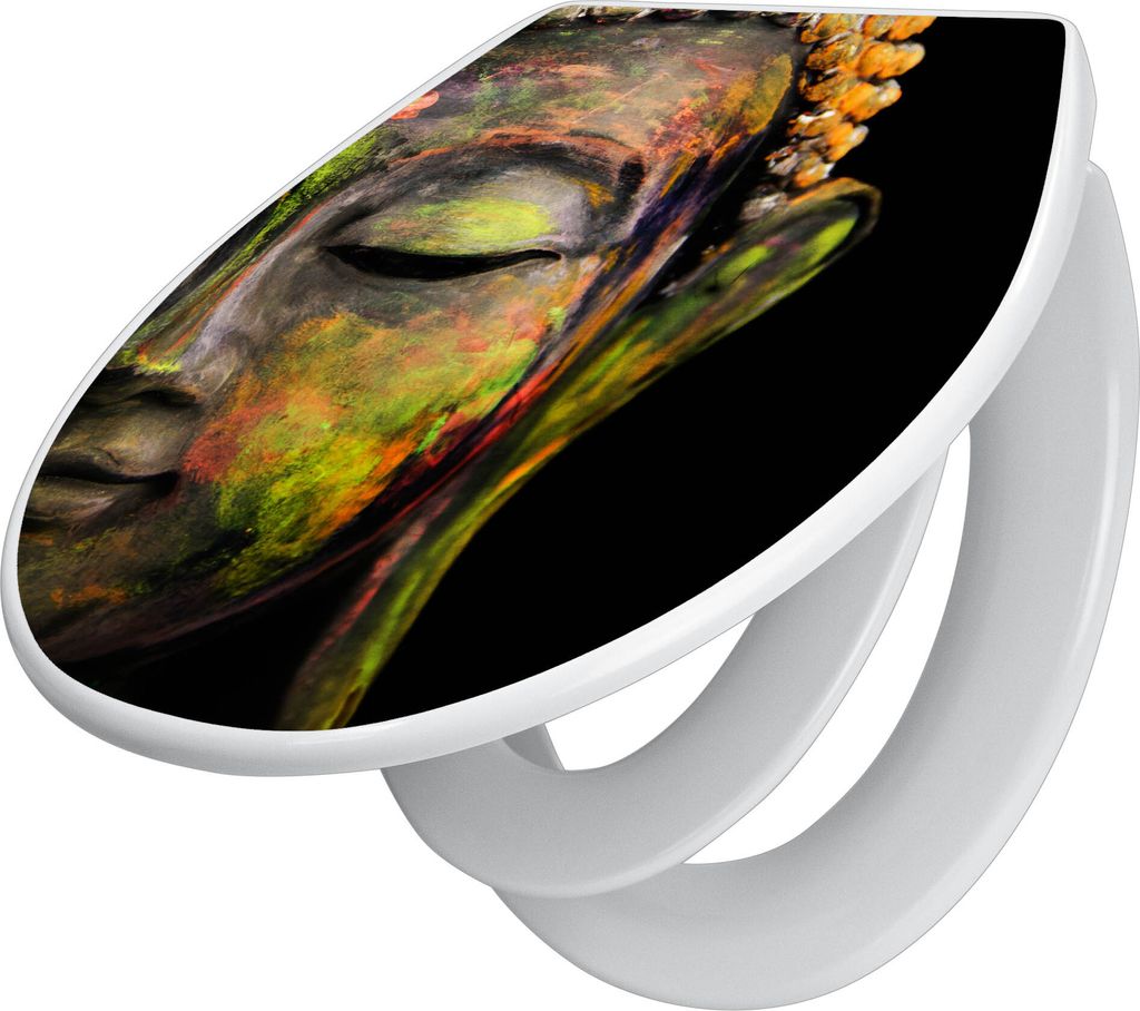 banjado Familien WC Sitz mit Absenkautomatik 37x44,5x5cm -Bunter Buddha - Klodeckel/Klobrille mit kindersitz aus hochwertigem Polypropylen - univer...