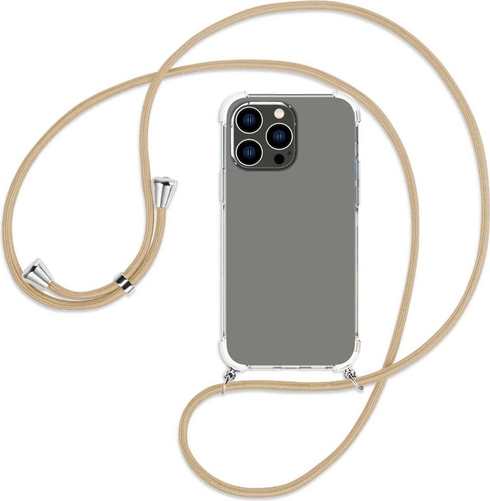 Handykette Backcover-Schutzhülle mit Band (Metall silberfarben) für Apple iPhone 14 Pro Max (6.7'') - caramel