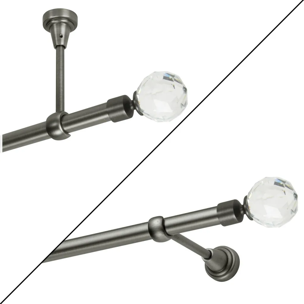Bastone per tende 540 cm, a 1 binario, in acciaio antico, bastone per tende con sfera di cristallo, per montaggio a parete o a soffitto