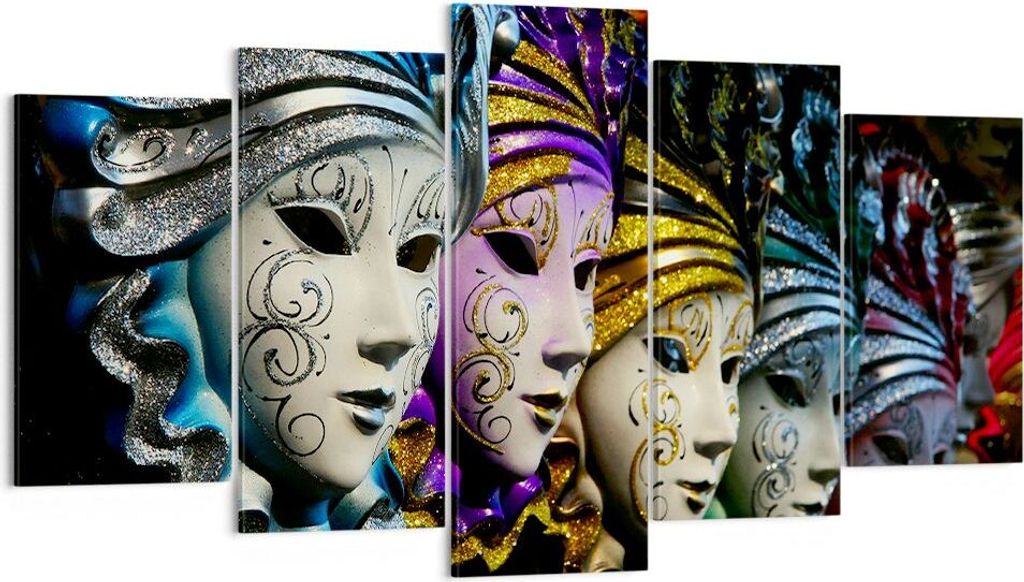 Bild auf Leinwand - Leinwandbild - Abstrakt Maske Feder Festival - 160x85cm - Wand Bild - Wanddeko - Leinwanddruck - Bilder - Kunstdruck - Wanddeko...