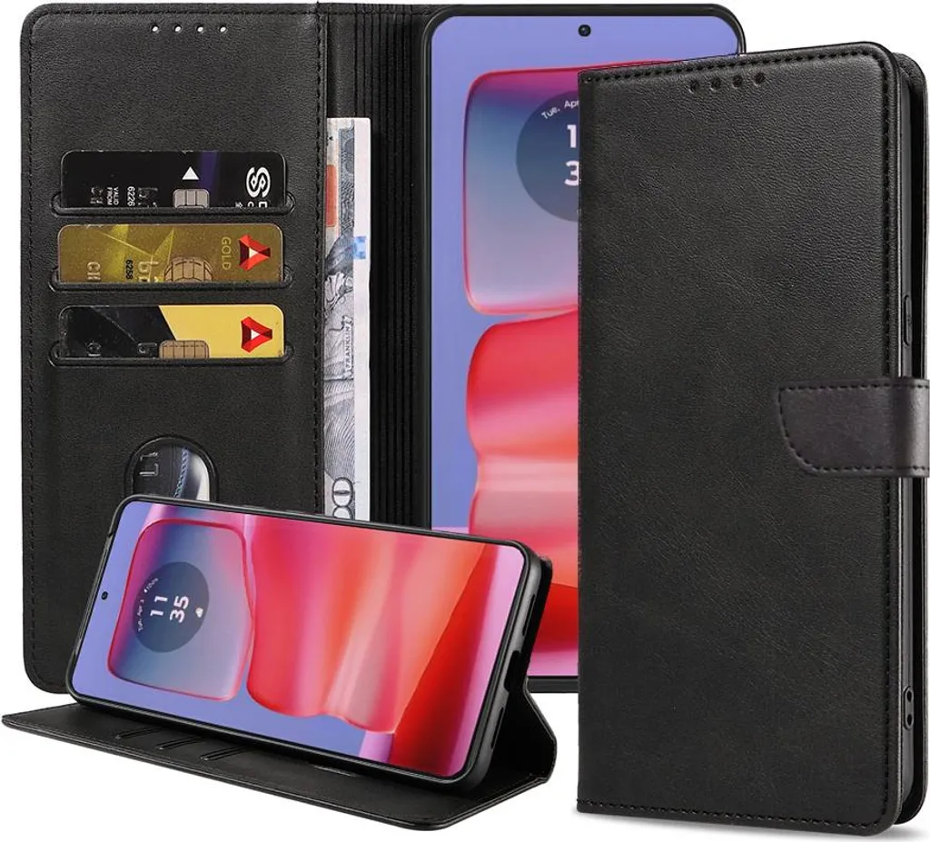 Custodia Motorola Edge 50 Pro in Ecopelle Nera con Porta Carte | Smartphonica