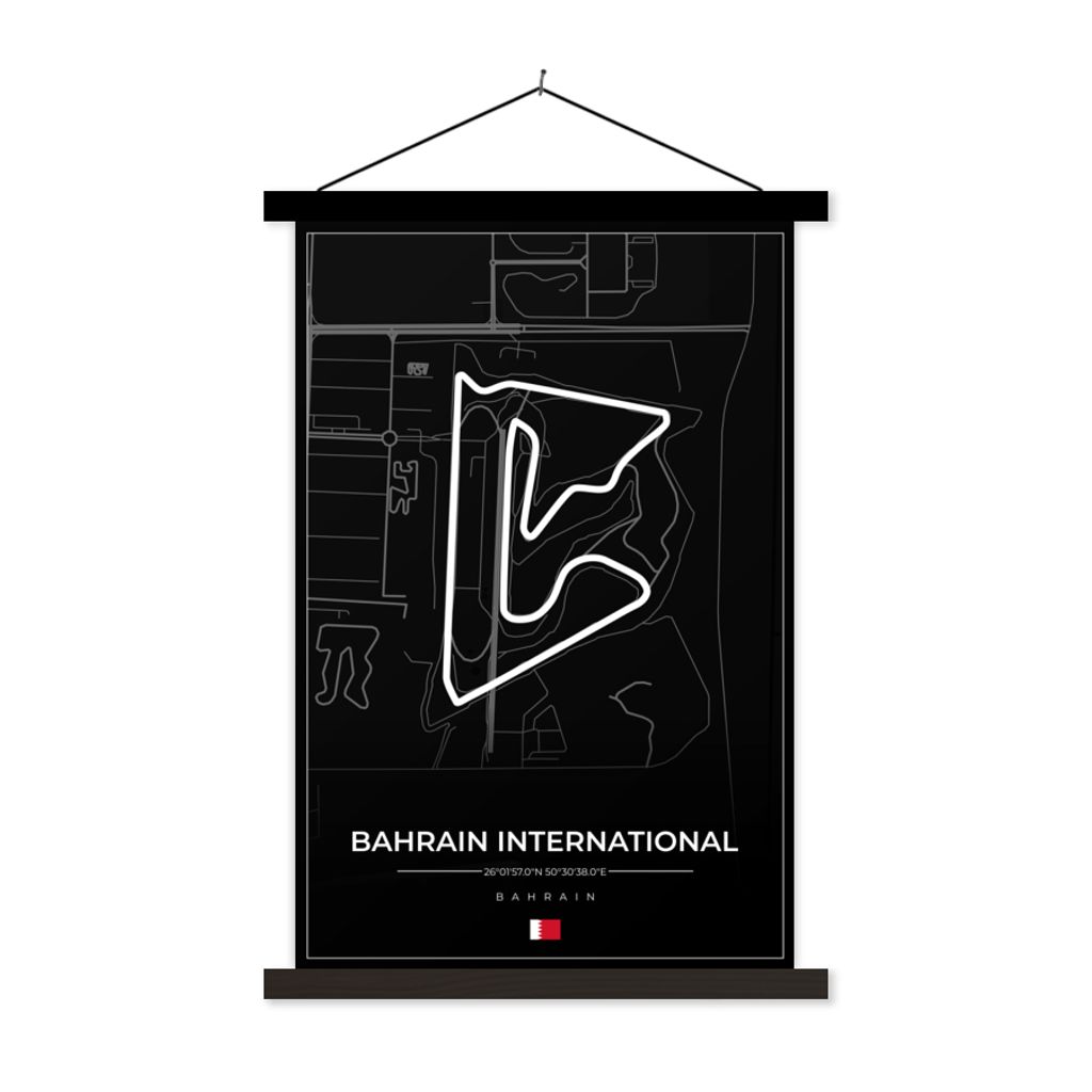 MuchoWow Textilposter Formel 1 - Rennstrecke - Bahrain International Circuit - Bahrain - Rennstrecke - Schwarz 60x90 cm mit schwarzem Rahmen - Po...
