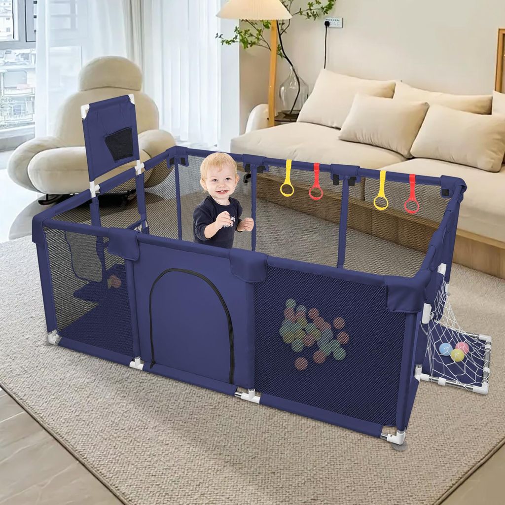Baby Laufstall 180x120x66cm mit Basketball-Netz Produktbild 