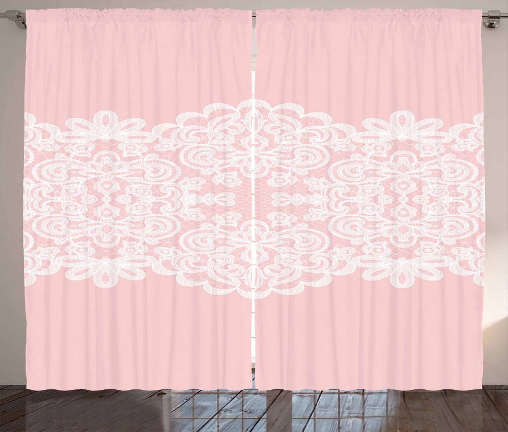 ABAKUHAUS Pink und Weiß Rustikaler Vorhang, Hochzeit Braut, Wohnzimmer Universalband Gardinen mit Schlaufen und Haken, 280 x 225 cm, Weiß Schames...