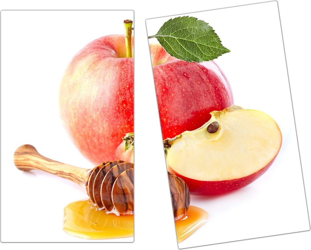 Spritzschutz Herdabdeckplatte Schneidebrett aus Glas Apfel und Honig 2-Teilig (60x52cm)