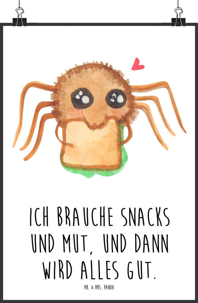 Mr. & Mrs. Panda Bild Spinne Agathe Sandwich DIN A3 - Weiß - Geschenk, Glück, Wandbild, Verfressen, Alles Wird gut, Kunstdruck, drucke, wanddeko,...