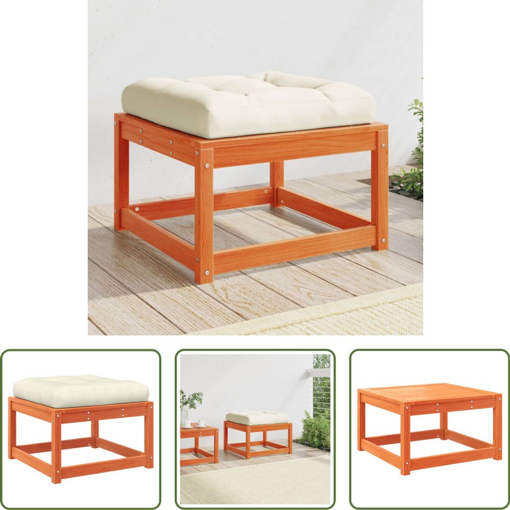 The Living Store Gartenhocker mit Kissen Wachsbraun Massivholz Kiefer