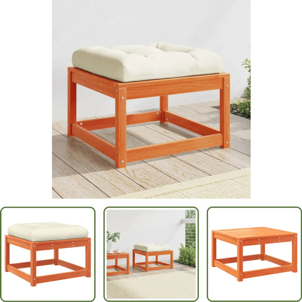 The Living Store Sgabello da giardino con cuscino Wax marrone in legno di pino massiccio