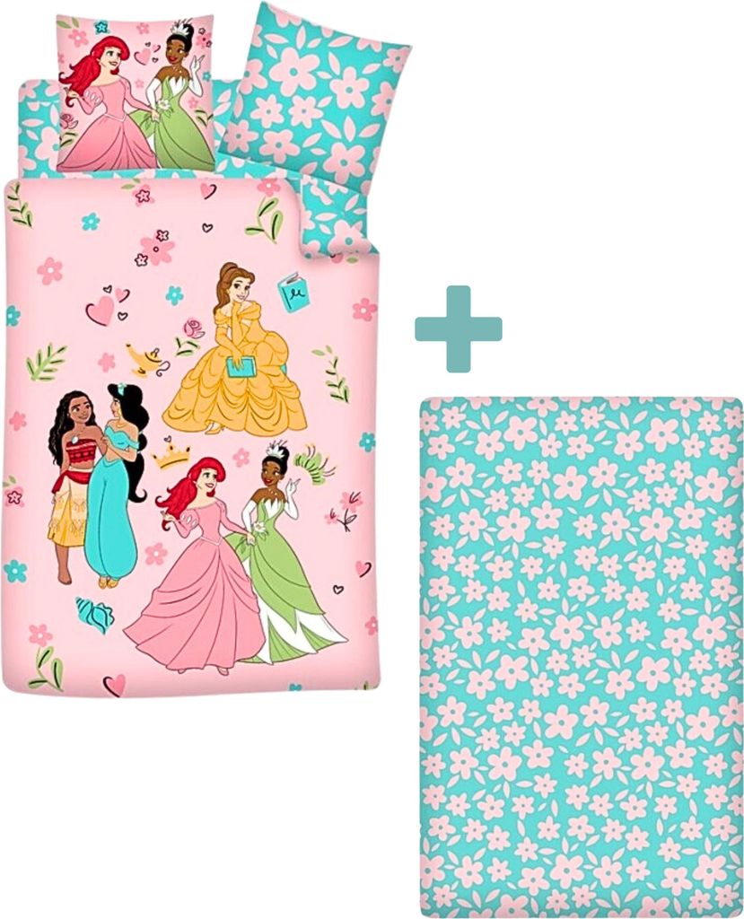 Disney Princess Kinderbettwäsche + Spannbettlaken Set 3-tlg.135-140x200 cm