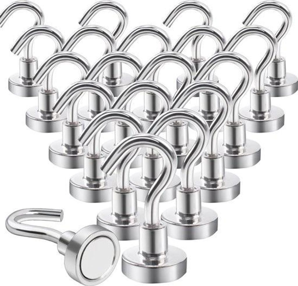 Magnethaken Extra Stark 10kg Neodym Magnete mit Haken 20 Stück Magnethaken Schlagfrei für Eisentüren Kühlschränke Küchen Kleiderständer Bür...