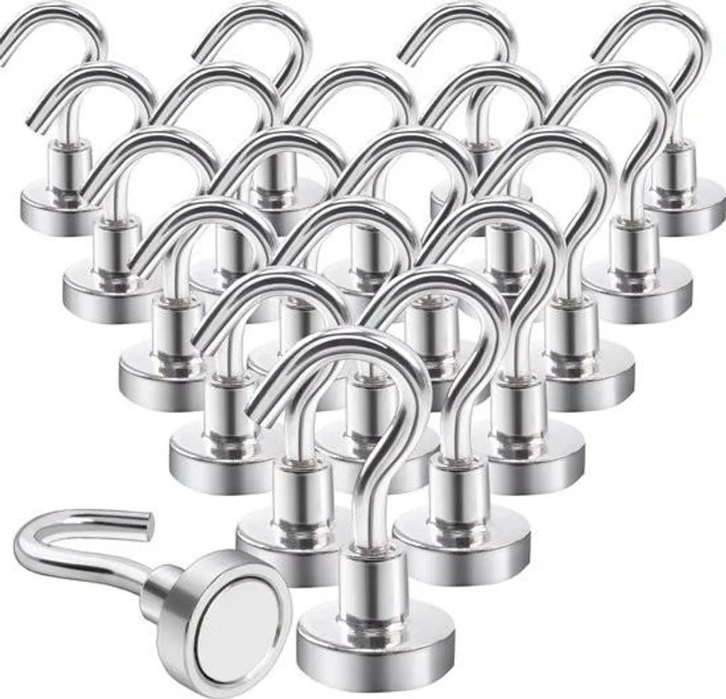 Lot de 20 Patères Magnétiques Puissantes Aimants Néodyme 10kg en Acier