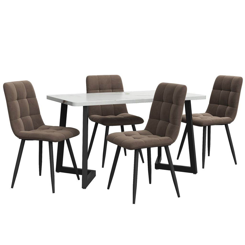 Essgruppe,(Set,117×68cm Esstisch mit 4 Stühlen), Rechteckiger Esstisch Moderner Küchentisch Set ,Esszimmerstuhl Braun Samt Küchenstuhl,Schwarze...