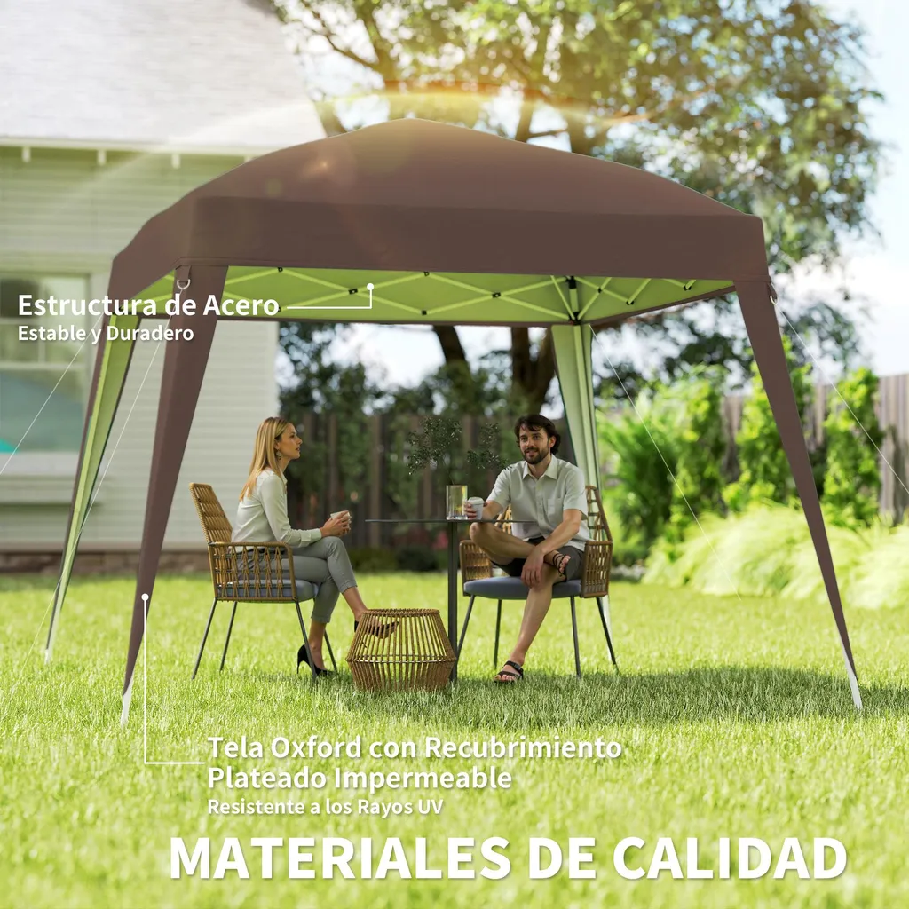 Pavillon de Jardin Chocolat à Hauteur Réglable avec Tissu Imperméable - 3