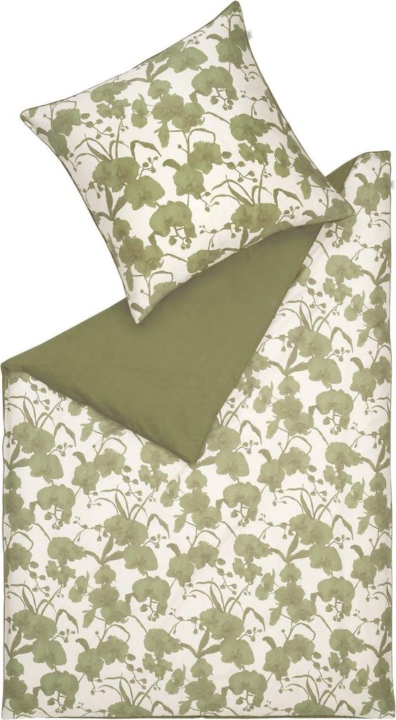 Schöner Wohnen Satin-Bettwäsche-Garnitur Orchid Farbe grün Größe 155x220+80x80