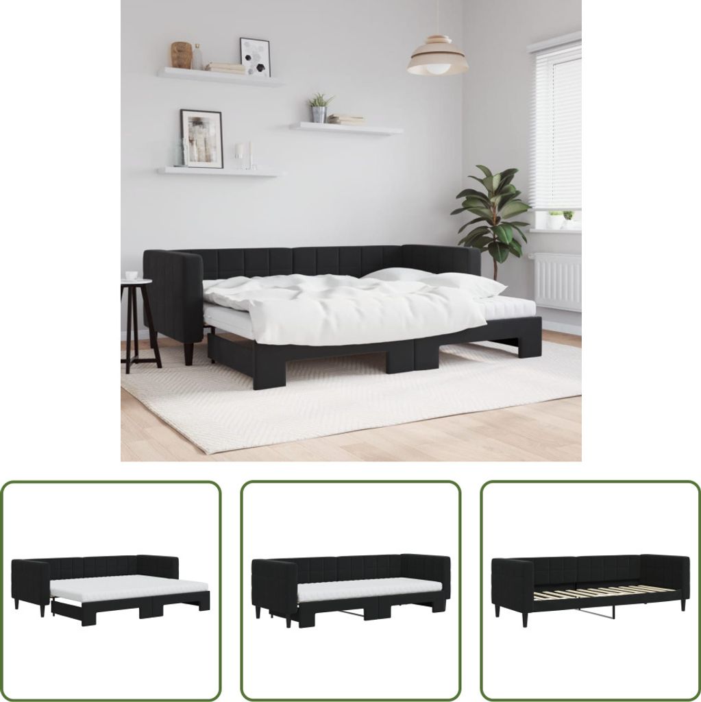 The Living Store Tagesbett Ausziehbar mit Matratzen Schwarz 80x200 cm Samt